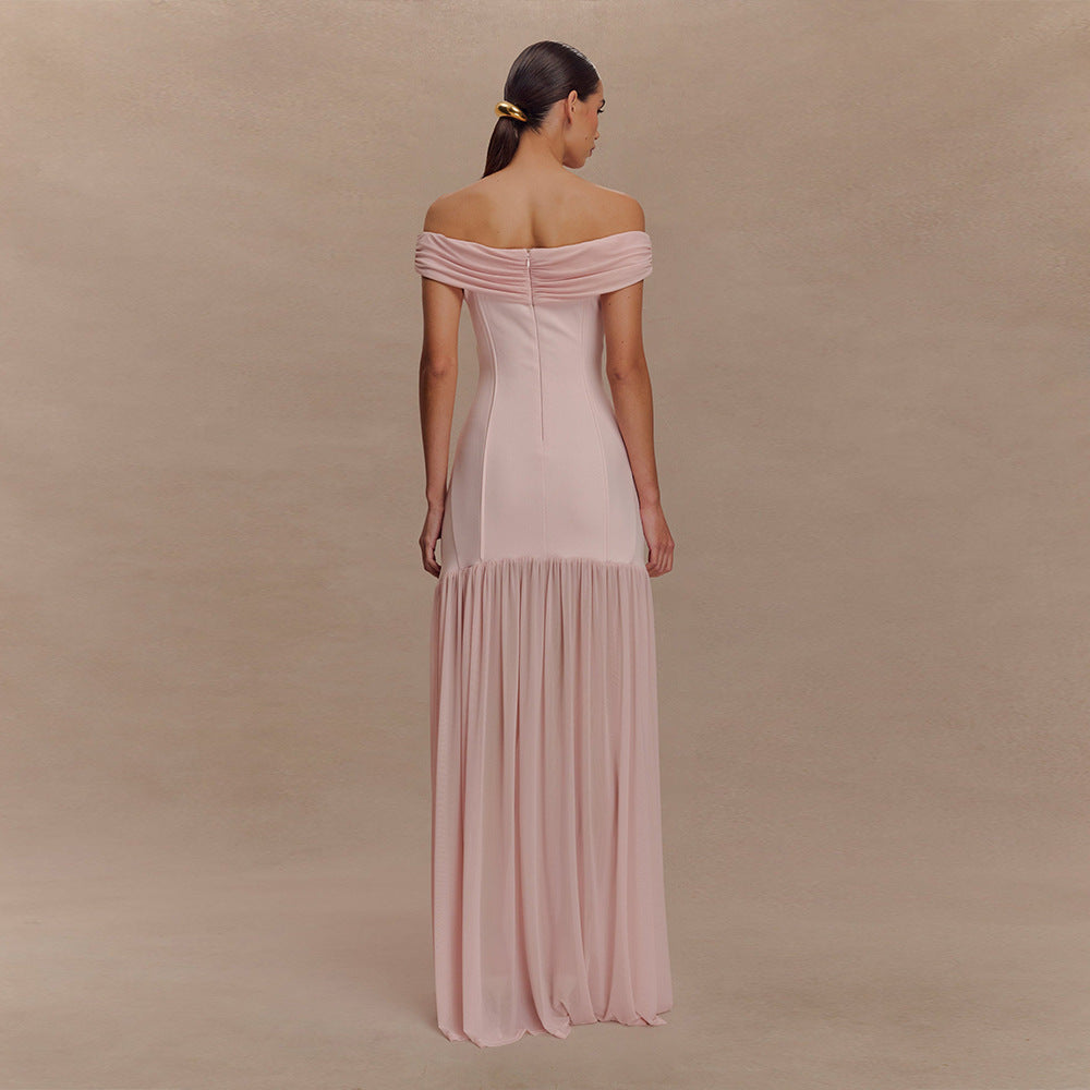 Backless Mesh Pleated Maxi Dress