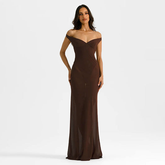 Solid Color Elegant Stitching off Shoulder Dress