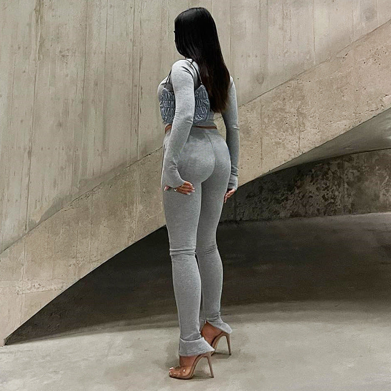Collar Long Sleeve Casual Jacket Fitness Yoga Wear Trousers Set