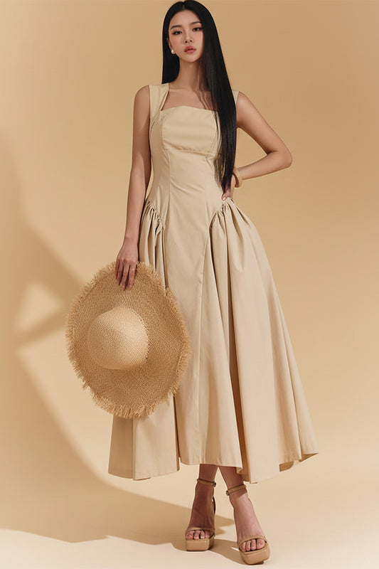 Retro Cami Dress Early Sleeveless Elegant Stitching Ruffled Dress