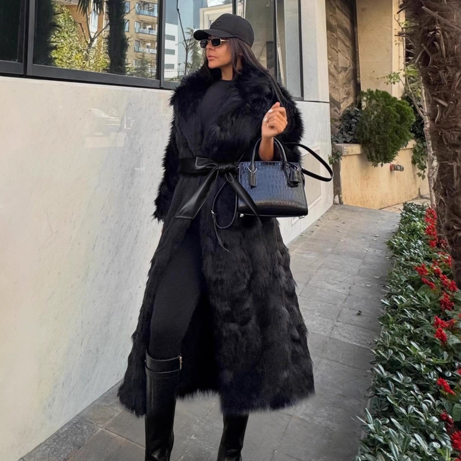 Faux Fur Leather Fur Coat Street Long Loose