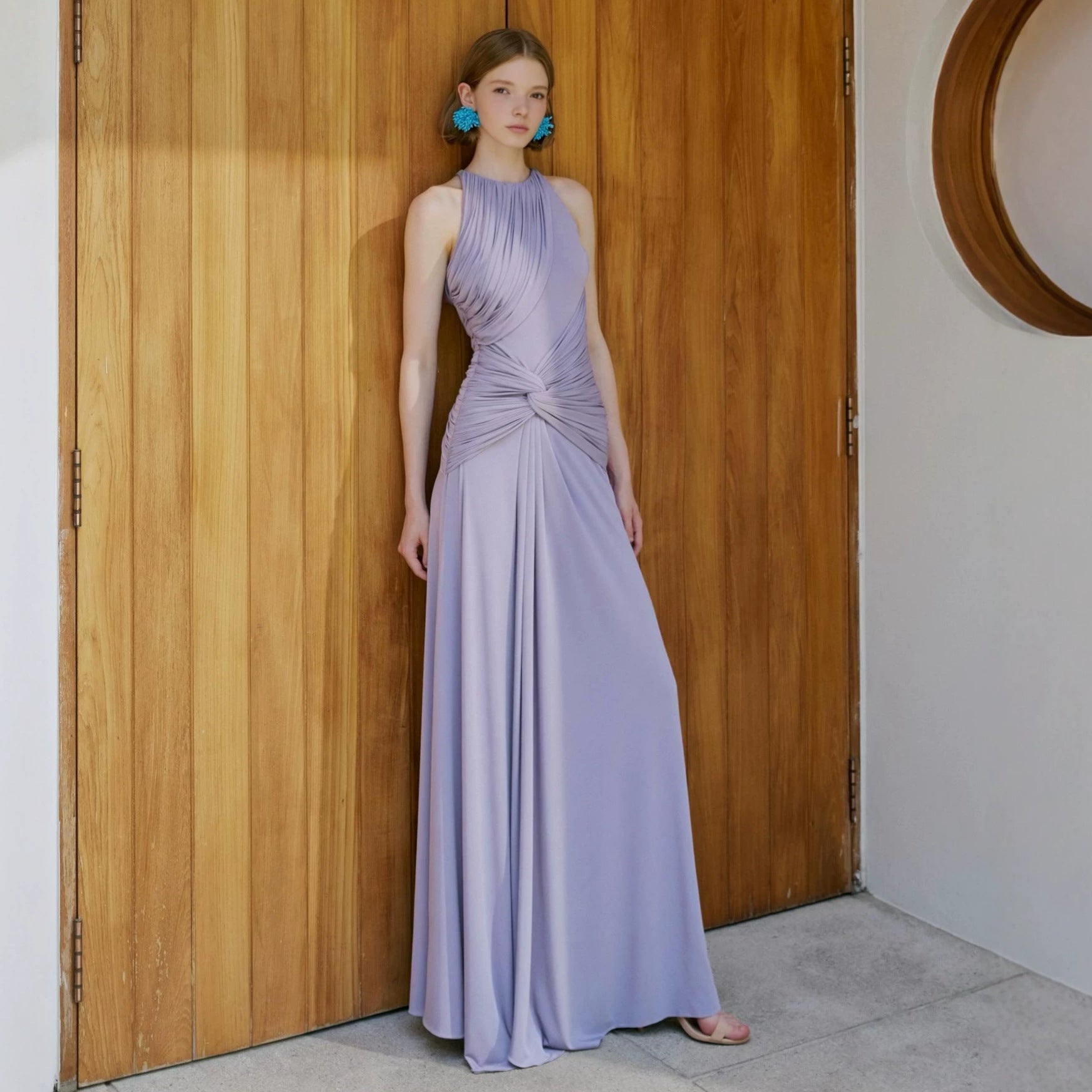 Purple Halter Dress Waist Tight Dress For Seaside