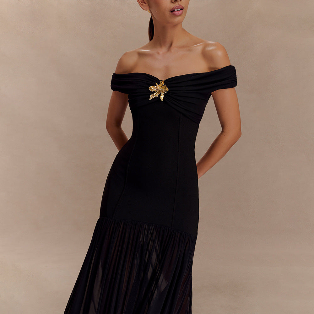 Backless Mesh Pleated Maxi Dress