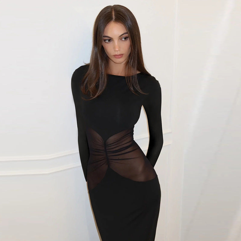 Mesh Long Sleeve Patchwork Dress