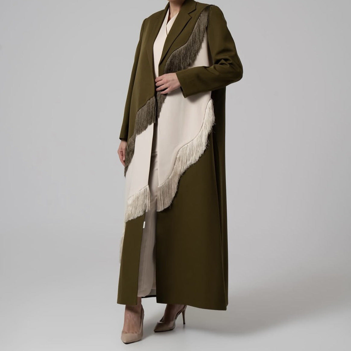 Tassel Stitching Personality Cutting Long Overcoat Outerwear