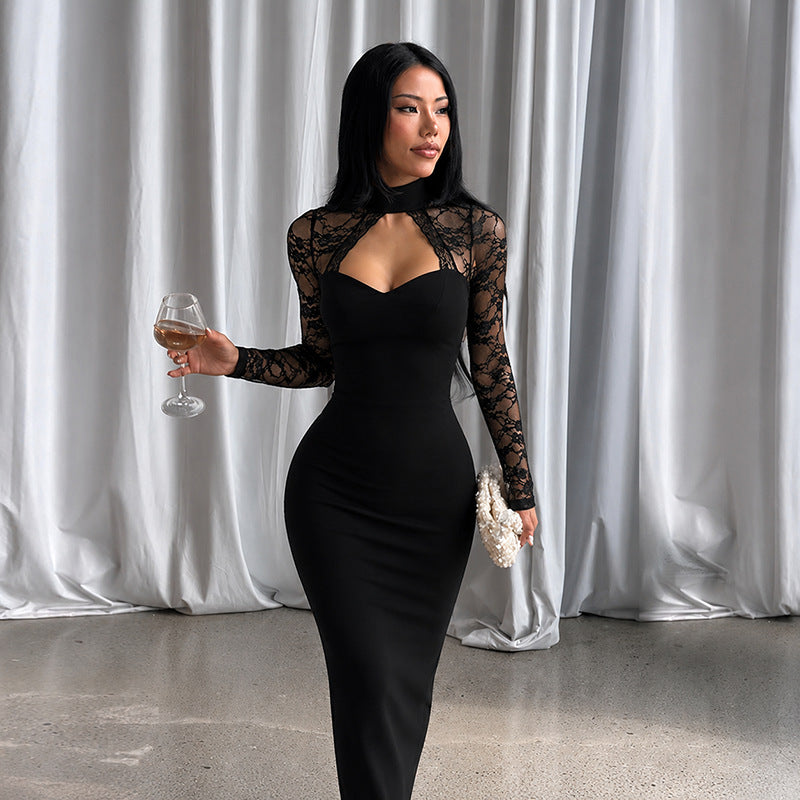 Lace Cutout Sheath Maxi Dress