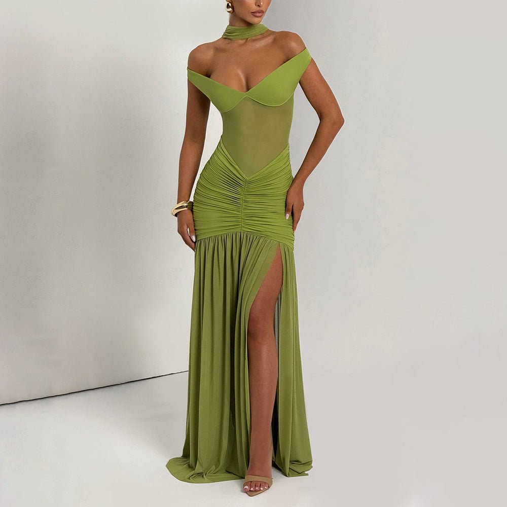 Backless Mesh Pleated Dress