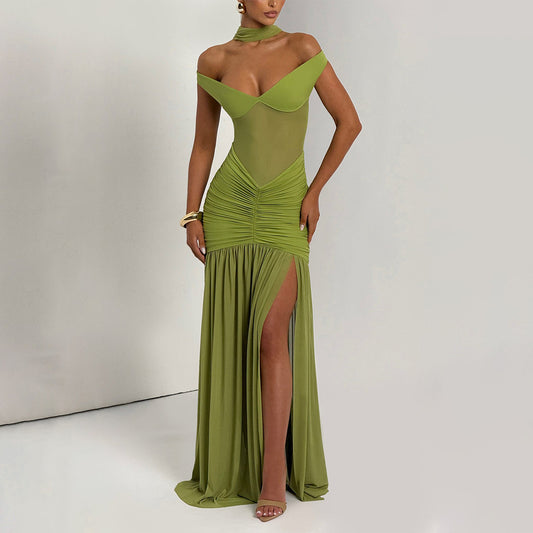Backless Mesh Pleated Dress