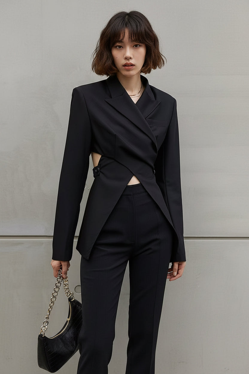 Spring Personalized Backless Cut Irregular Asymmetric Waist Tight Blazer Top