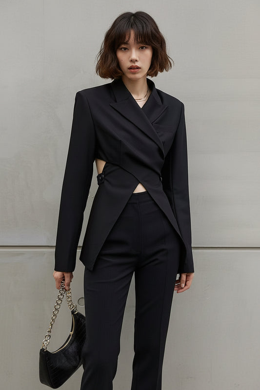 Spring Personalized Backless Cut Irregular Asymmetric Waist Tight Blazer Top