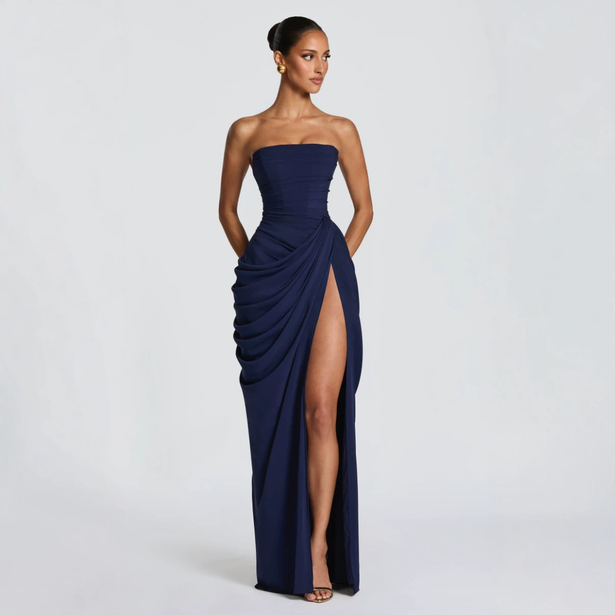 Sexy Split Sexy Dress Pleated Nipped Waist Tube Top Dress
