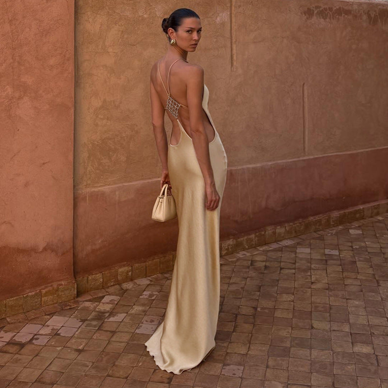 Irregular Asymmetric Sexy Slim Fit Backless round Neck Sheath Dress