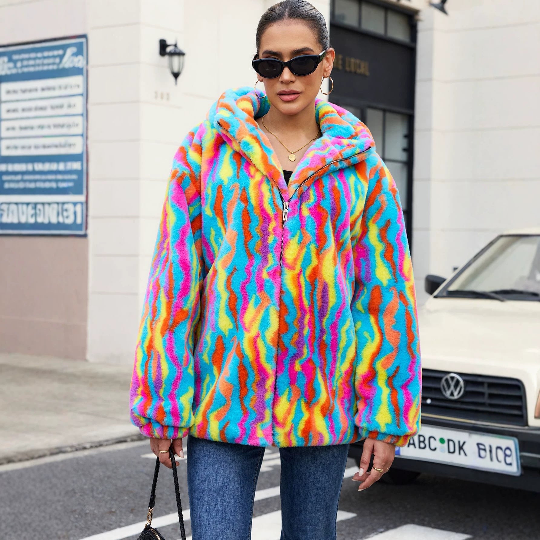 Best Clothes Faux Fur Colorful Camouflage Coat Plush