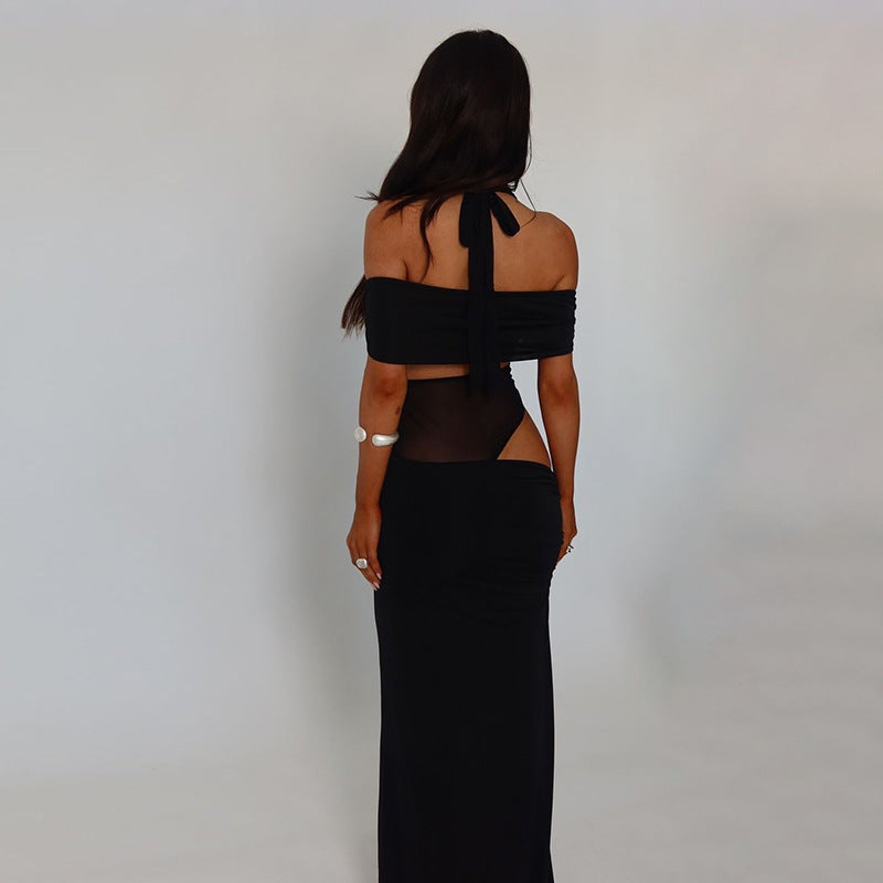 Off Shoulder Halter Mesh Dress