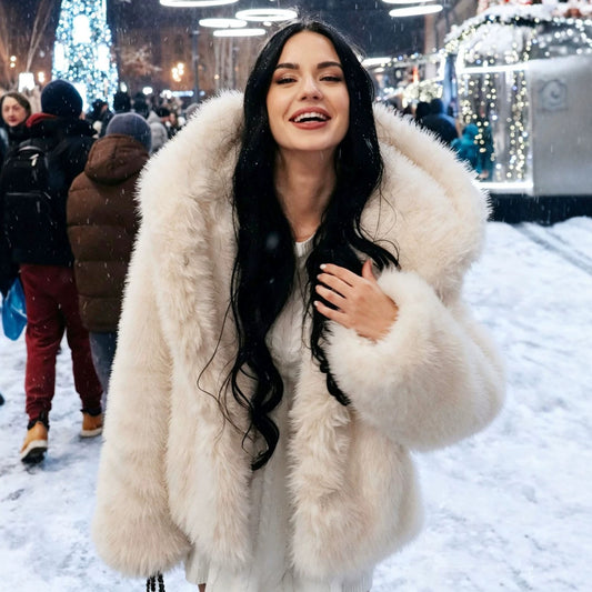 Eco Friendly Fur Hooded Jacket Faux Fur Warm Fur