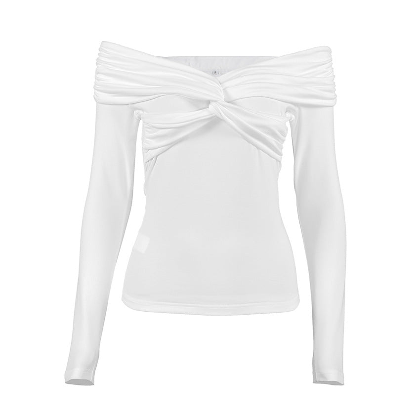 Twisted Collar Long Sleeve T shirt Solid Color Slim Bottoming