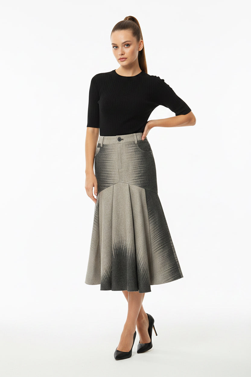 Autumn Winter Positioning Printing Personalized Woolen Slim Fishtail Skirt