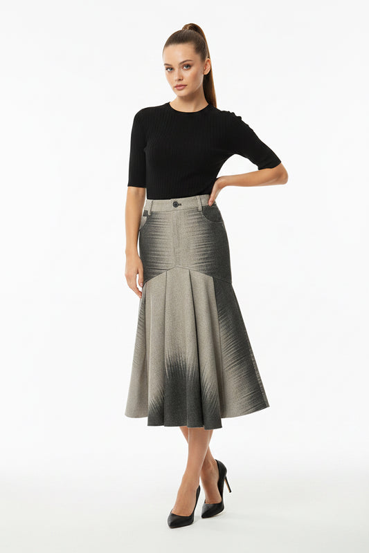 Autumn Winter Positioning Printing Personalized Woolen Slim Fishtail Skirt