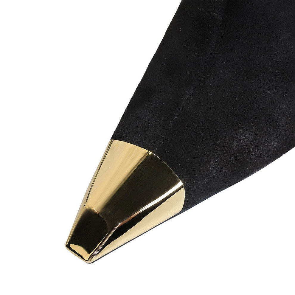 Stiletto Heel Boots Black Suede Metal Small Sharp