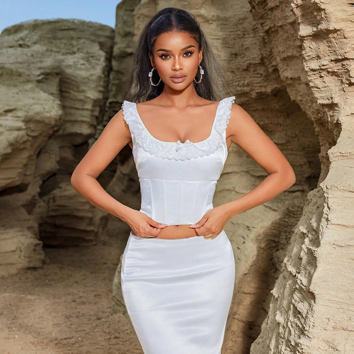 Sleeveless Back Tied Top Exquisite Elegant Slim Small Trailing Skirt Set
