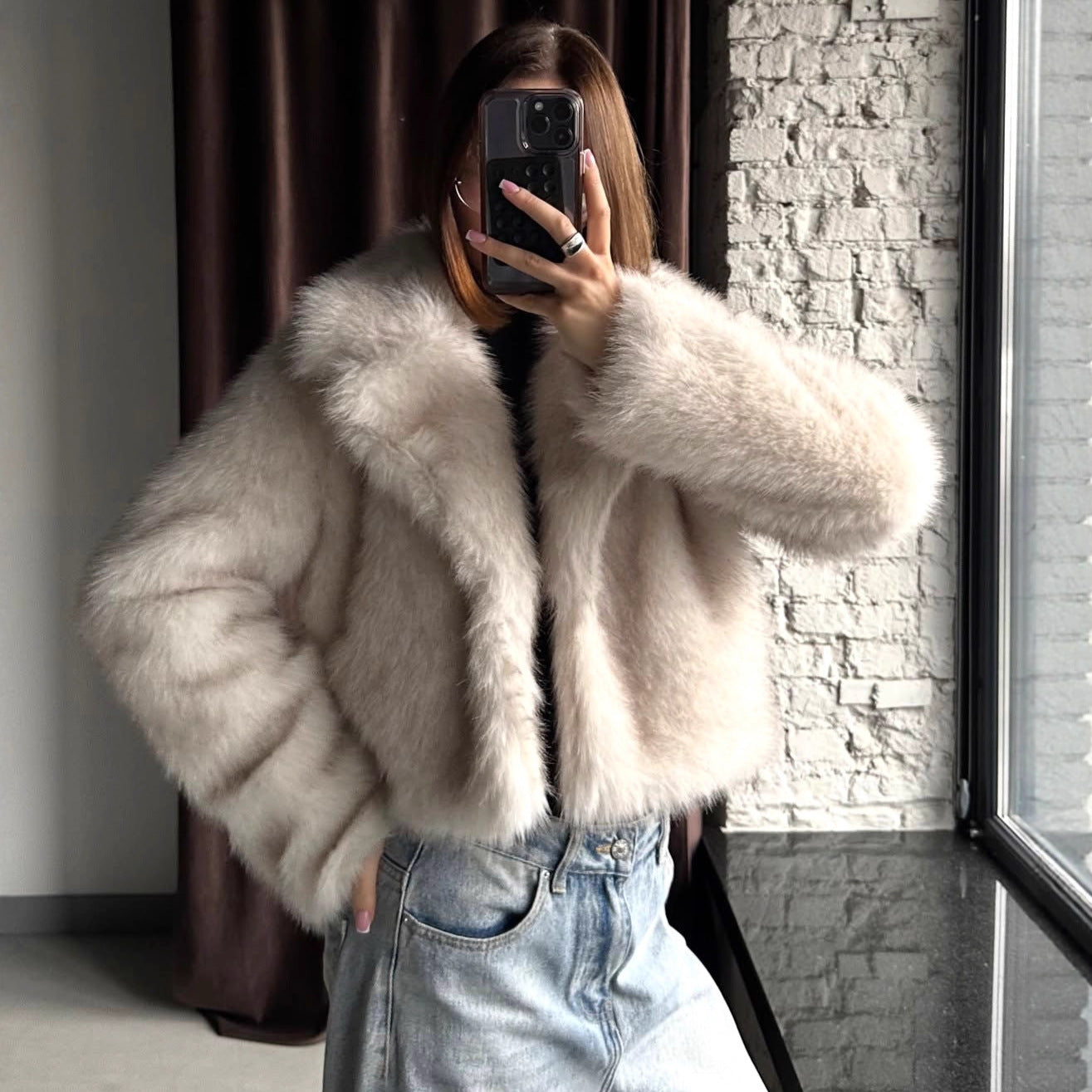 Faux Fur Jacket Suit Collar Baggy Coat Short Furry