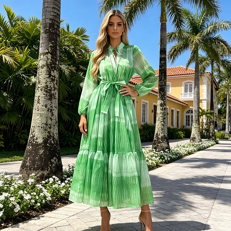 Nipped Waist Plaid Contrast Color Elegant High Grade Dress