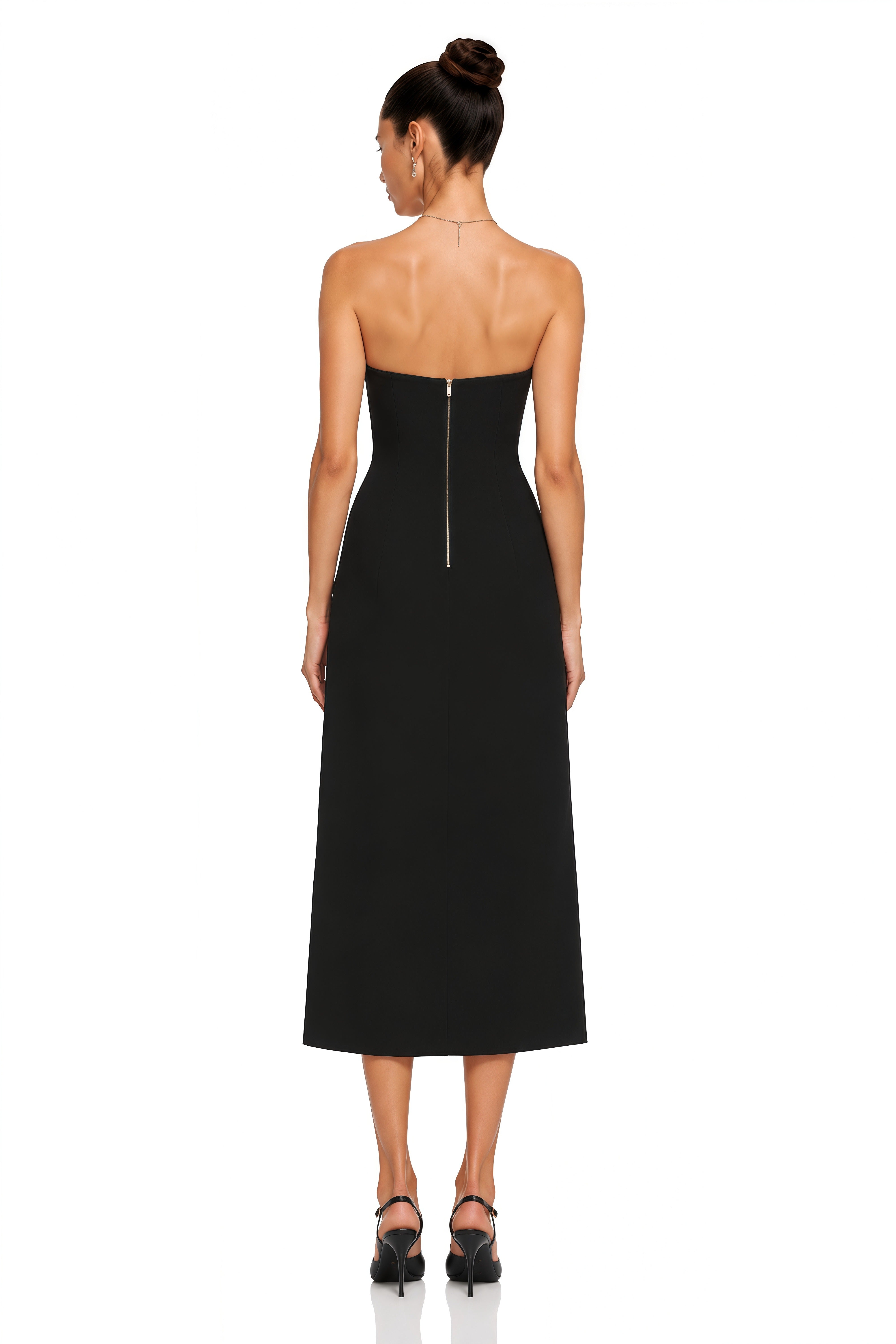 Adeline Black Silver-Trimmed Strapless Midi Dress