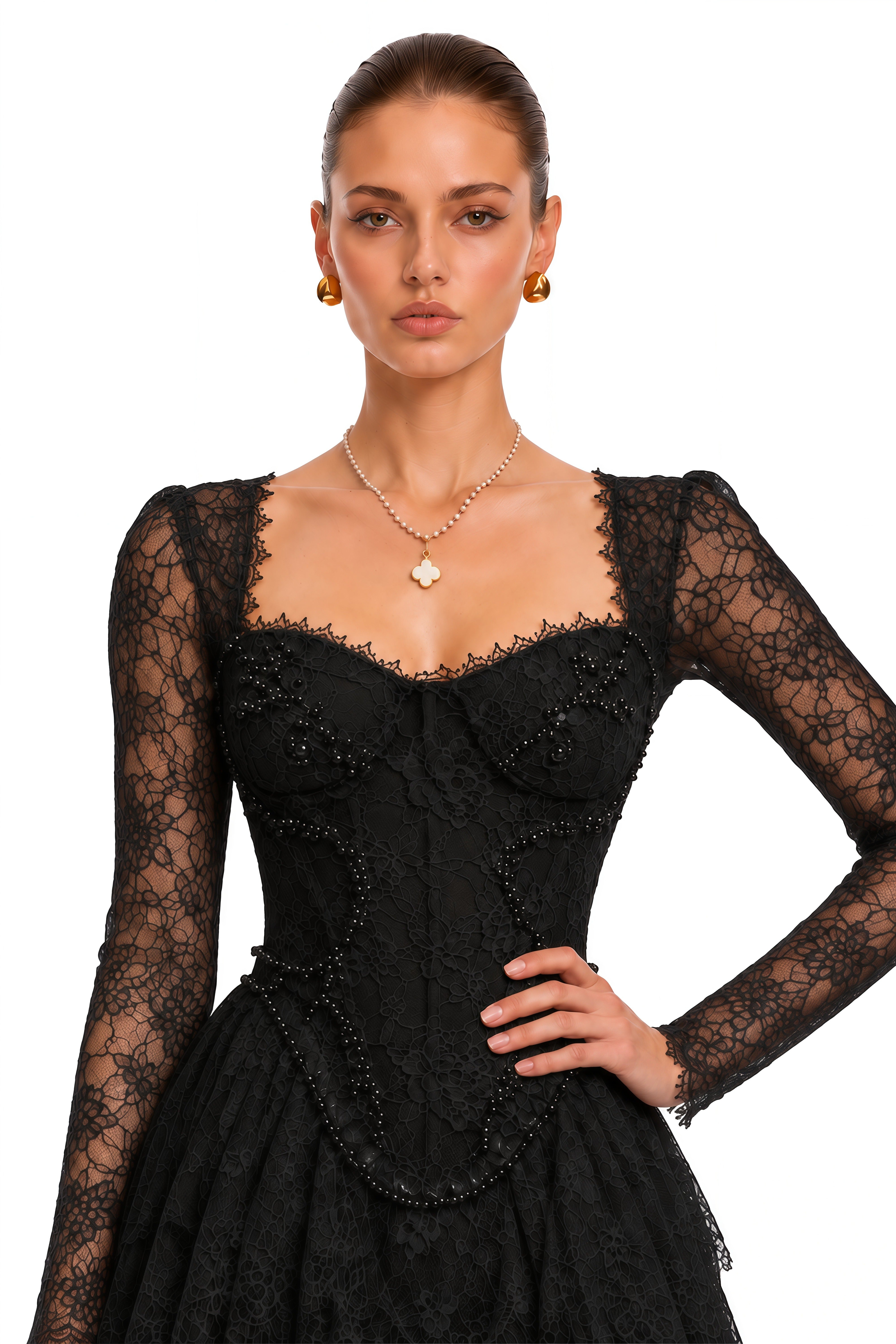 Alouette Black Lace Corset Tiered Maxi Dress