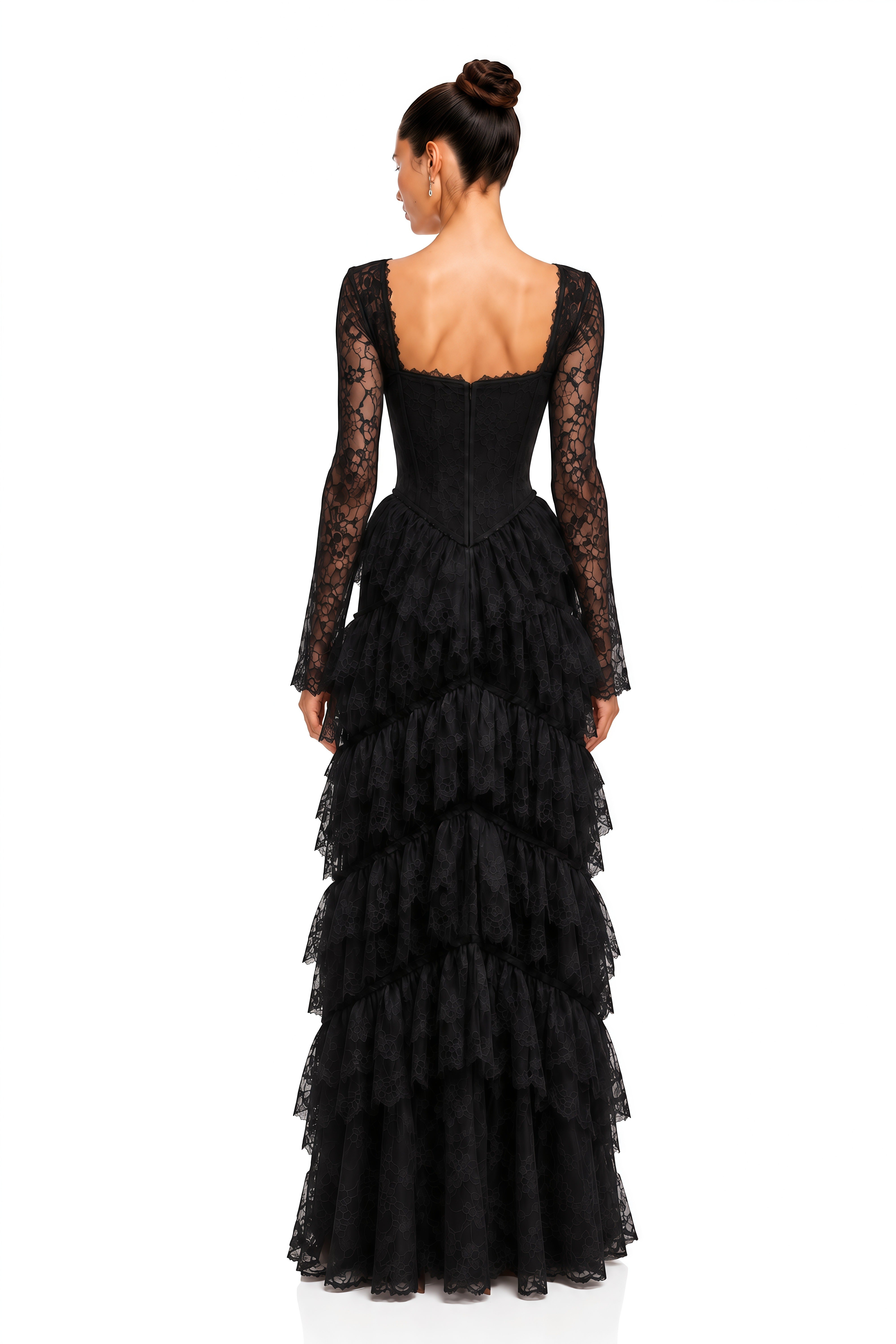 Alouette Black Lace Corset Tiered Maxi Dress