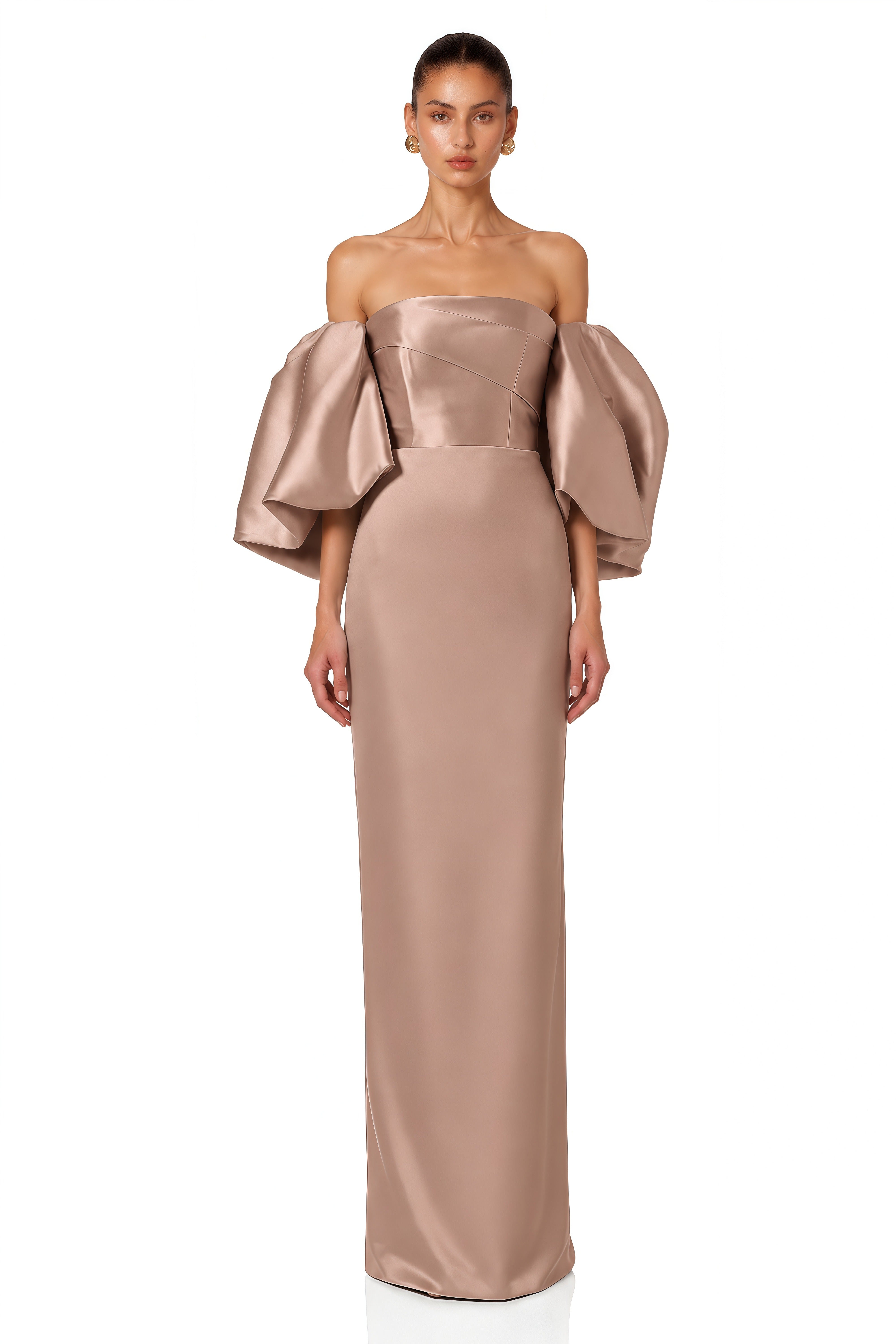 Avery Dusty Pink Off Shoulder Puff Sleeve Satin Maxi Dress