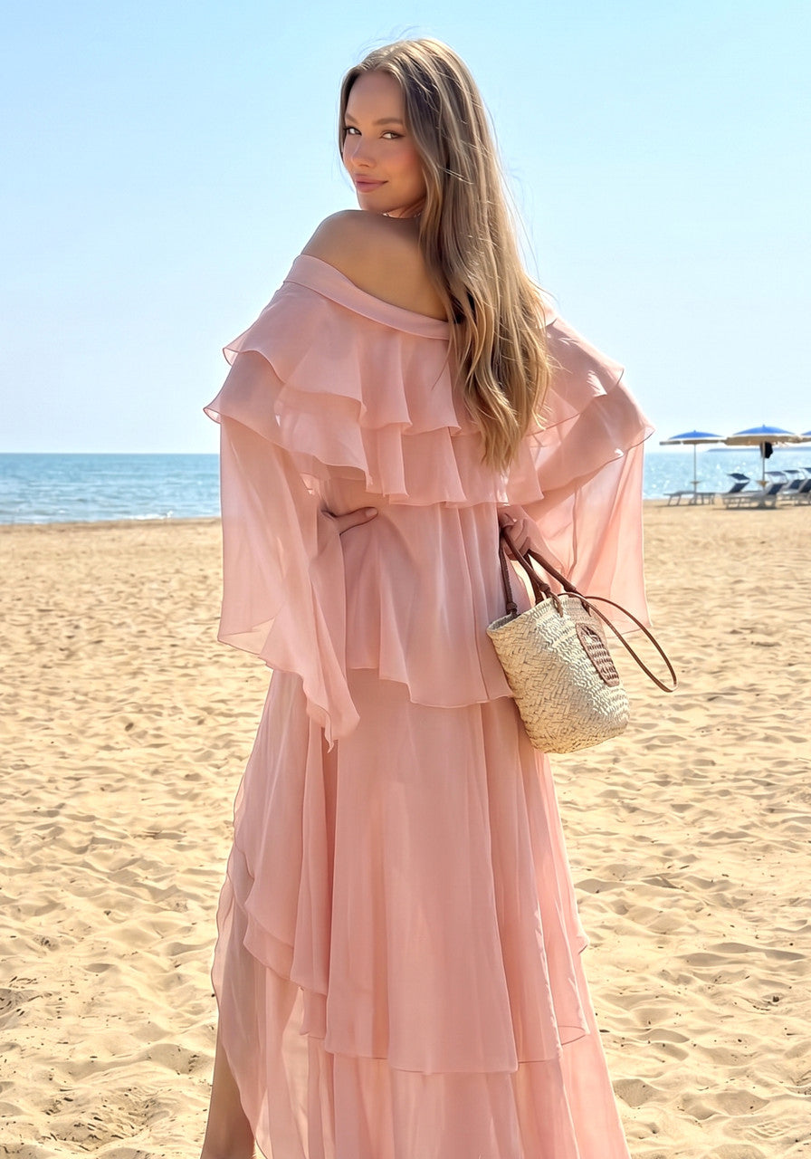 Bardot Floral Ruffle Maxi Dress Pink