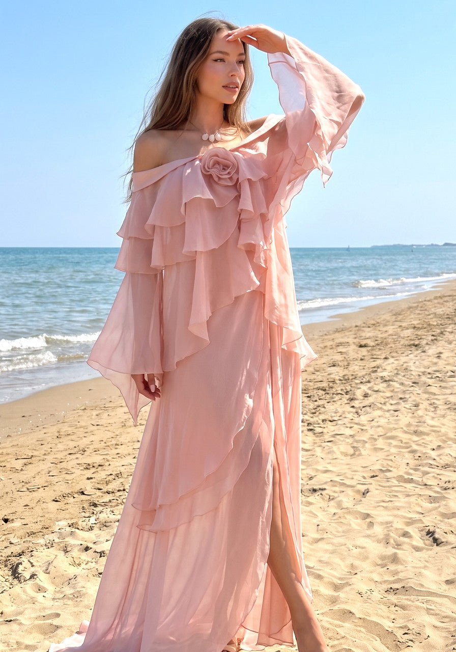 Bardot Floral Ruffle Maxi Dress Pink