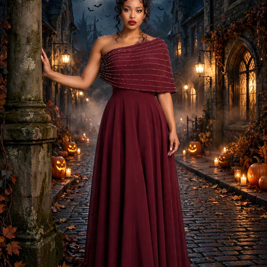 Embellished Bardot A Line Maxi Dress Burgundy