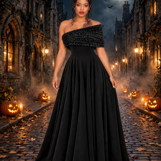 Embellished Bardot A Line Maxi Dress Black