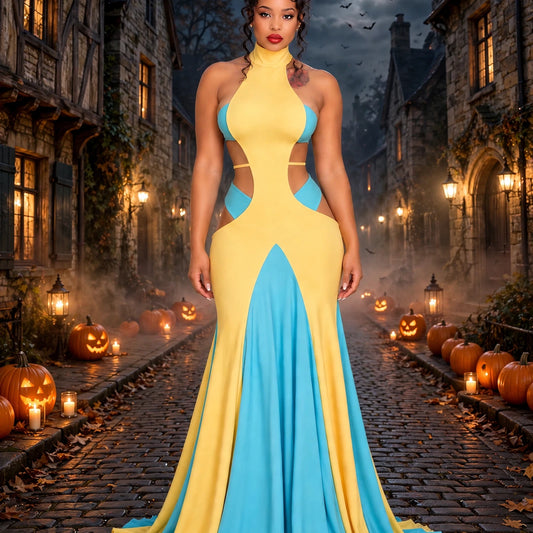 The Citrus Color-Block Halter dress