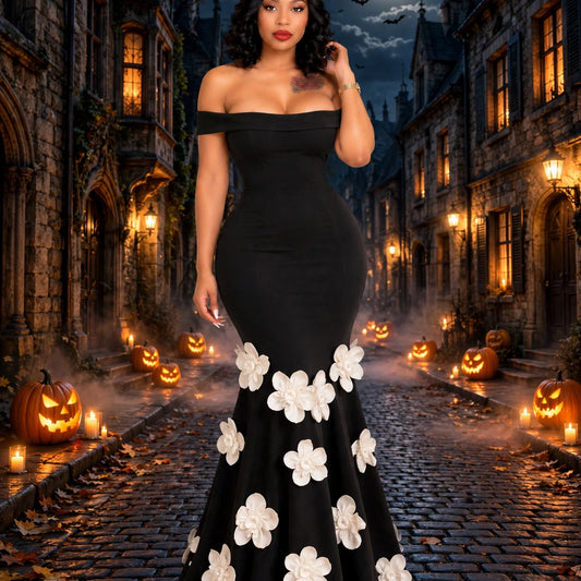 Bardot Floral Mermaid Maxi Dress Black White