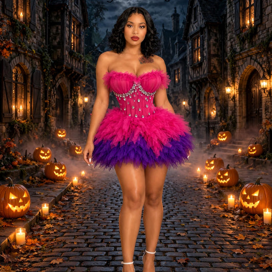 The Fuschia Ombre Crystal Tulle Mini dress