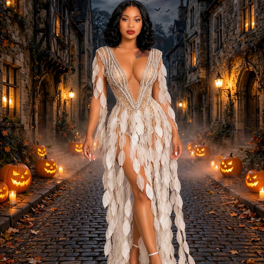The Ivory Petal Appliqué Gown