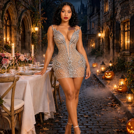 The Crystal Wing-Embellished Mini Dress