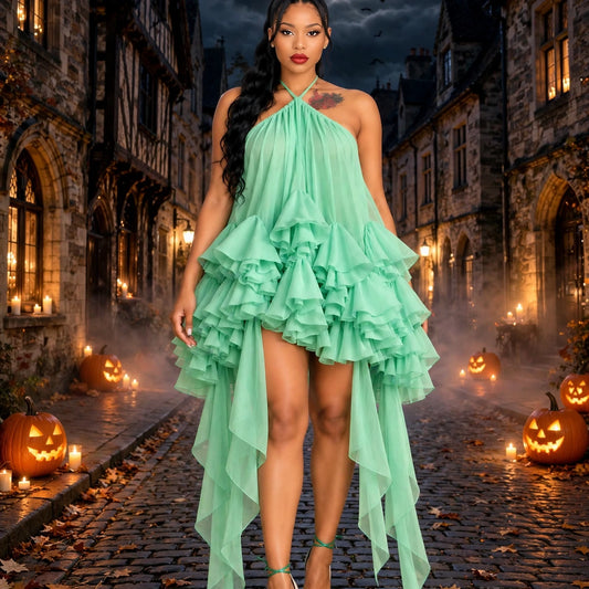 The Mint Halter Ruffle Mini