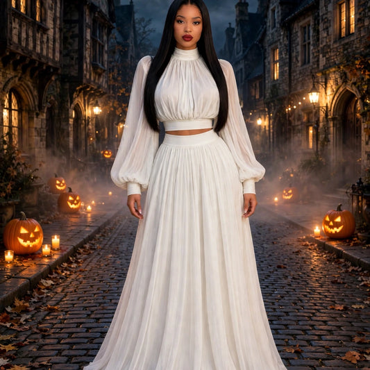 Turtleneck Top High Waist Solid Color Skirt Two Piece Sets