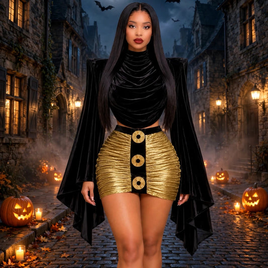 Turtleneck Bell Sleeve Top Sexy Sheath Skirt Two Piece Sets