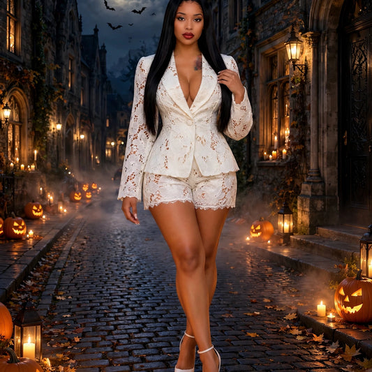 The Ivory Lace Blazer and Shorts Set
