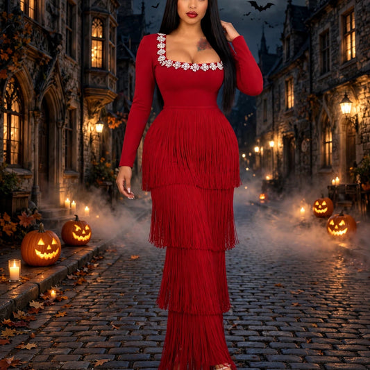 The Rouge Crystal-Embellished Fringe Dress