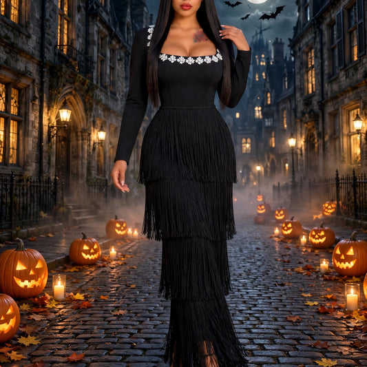 The Noir Crystal-Embellished Fringe Dress