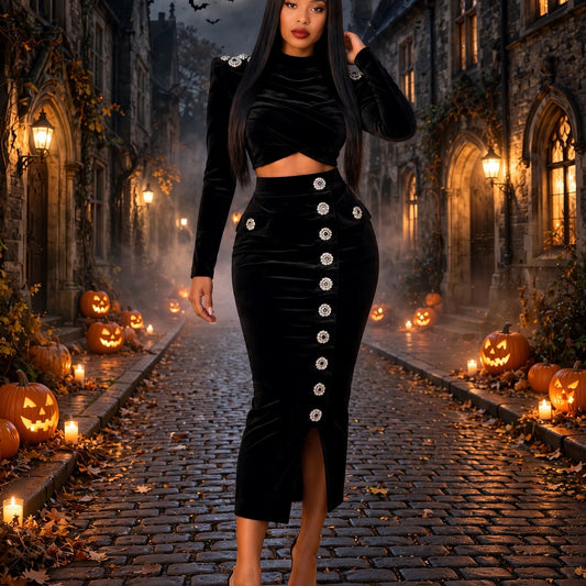 The Noir Embellished Velvet Two-Piece Set
