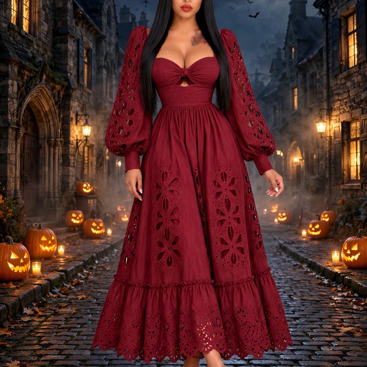 Becca burgundy Cut-Out Puff Sleeve Maxi Dress