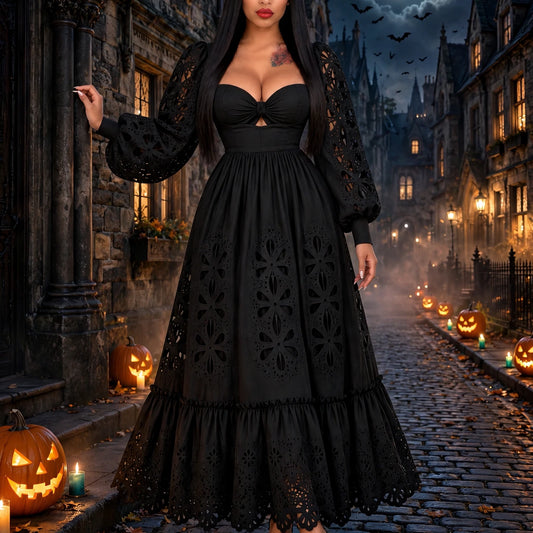 Becca Black Cut-Out Puff Sleeve Maxi Dress