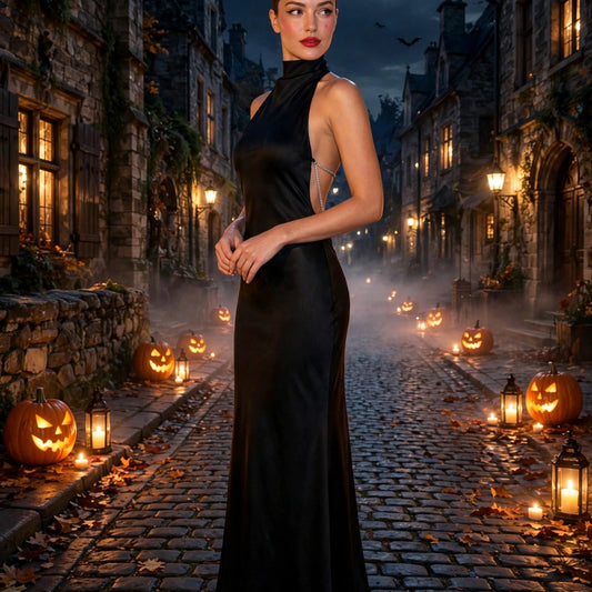 Halter Embellished Back Maxi Dress Black