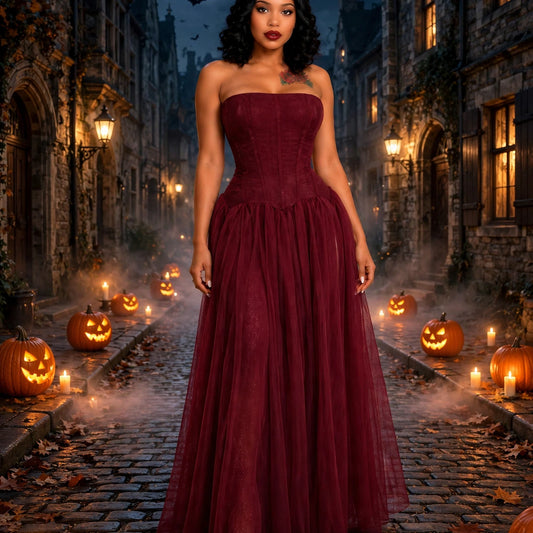 Strapless Structured A Line Maxi Dress Burgundy